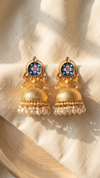 Noor-E-Gul Handpainted Pearl Dome Jhumkas