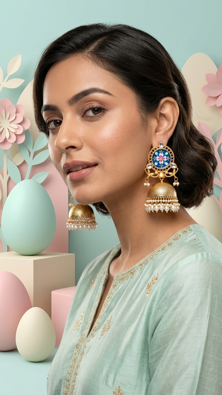 Noor-E-Gul Handpainted Pearl Dome Jhumkas