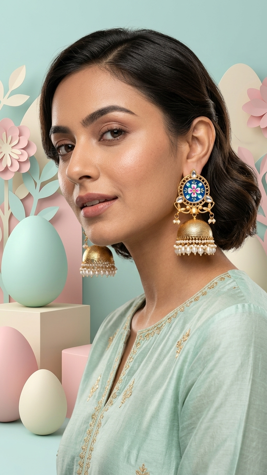 Noor-E-Gul Handpainted Pearl Dome Jhumkas