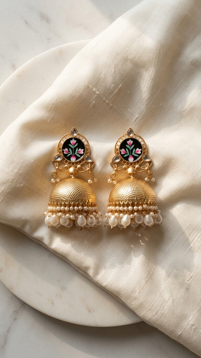 Noor-E-Gul Handpainted Pearl Dome Jhumkas