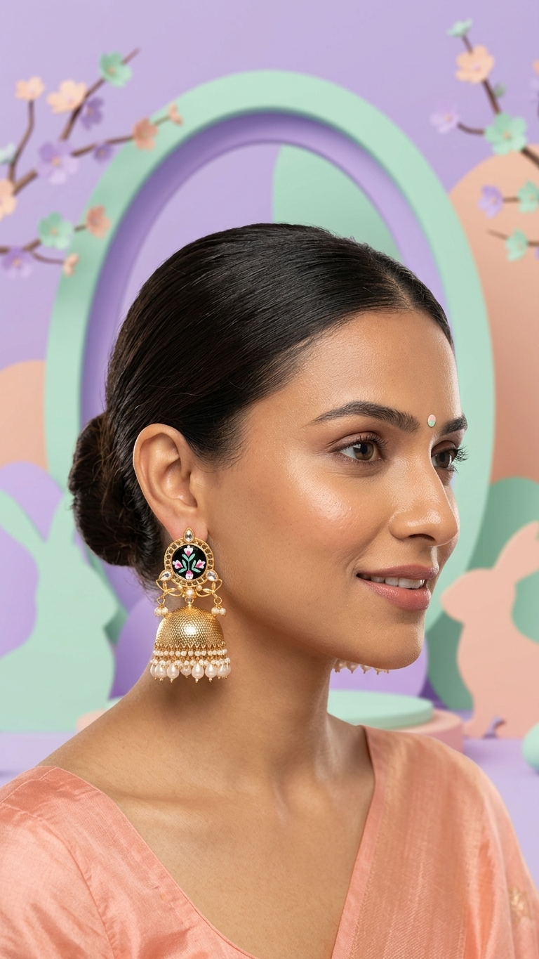 Noor-E-Gul Handpainted Pearl Dome Jhumkas