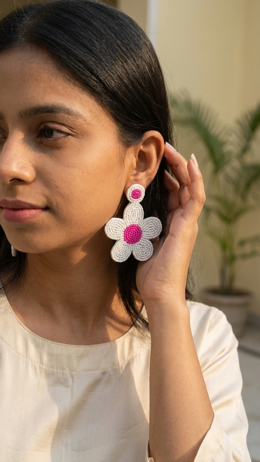Pink Flower Handmade Earrings