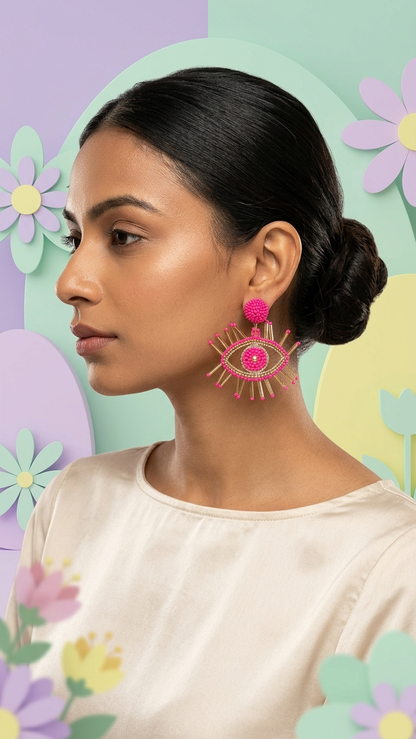 Pink Evil Eye Handmade Earrings