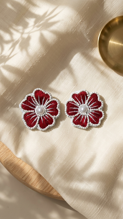 Red Flower Handmade Earrings