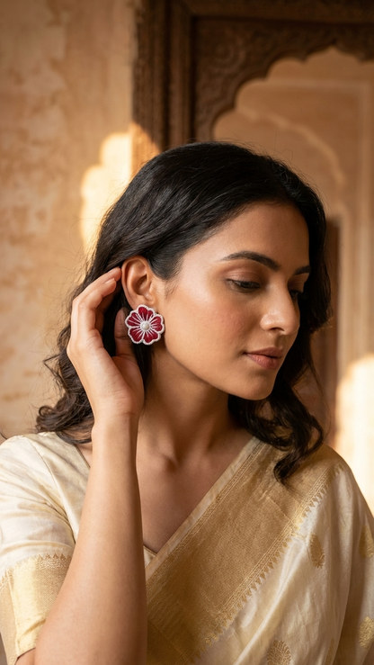 Red Flower Handmade Earrings