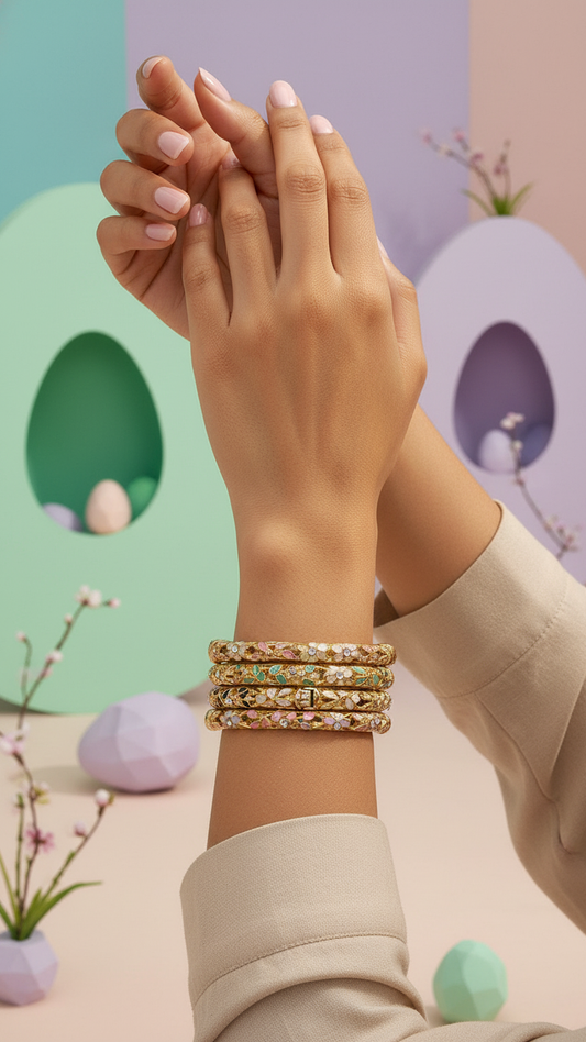 Royal Floral Enamel Gold Bangle