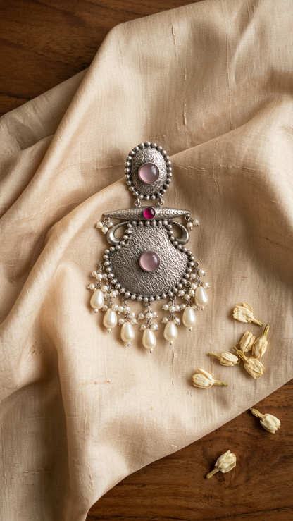 Baby Pink Silver Oxidized Earrings