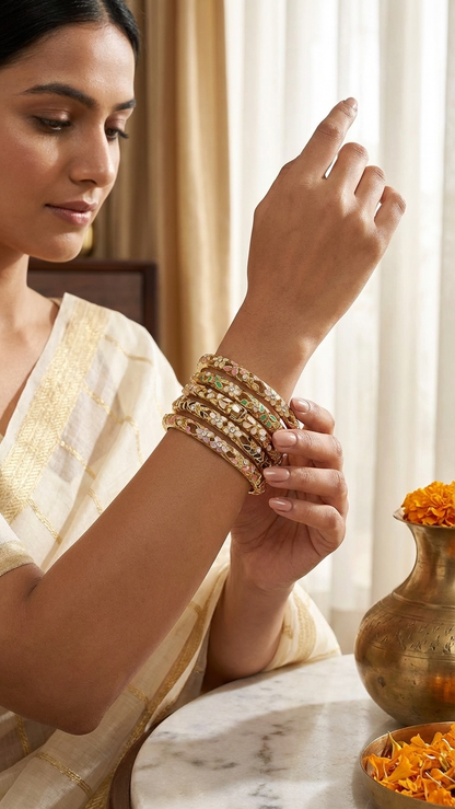 Royal Floral Enamel Gold Bangle
