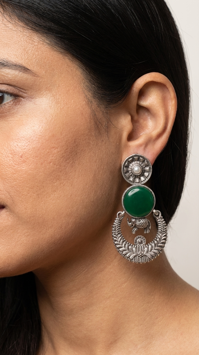Silver Toned Colourful Earrings