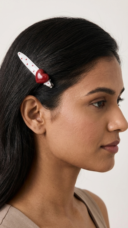 Red Heart & Polka Dot Alligator Hair Clip