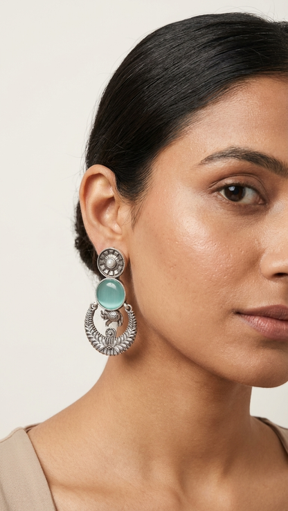 Silver Toned Colourful Earrings