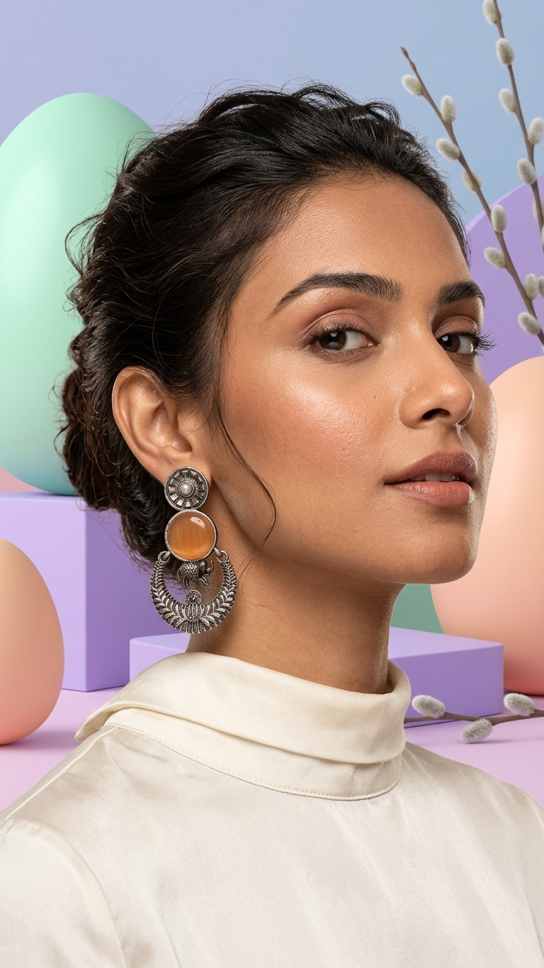 Silver Toned Colourful Earrings