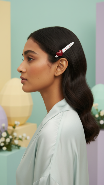 Red Heart & Polka Dot Alligator Hair Clip
