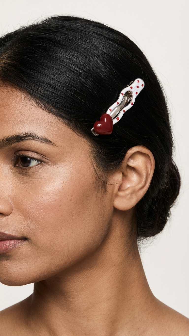 Red Heart & Polka Dot Alligator Hair Clip