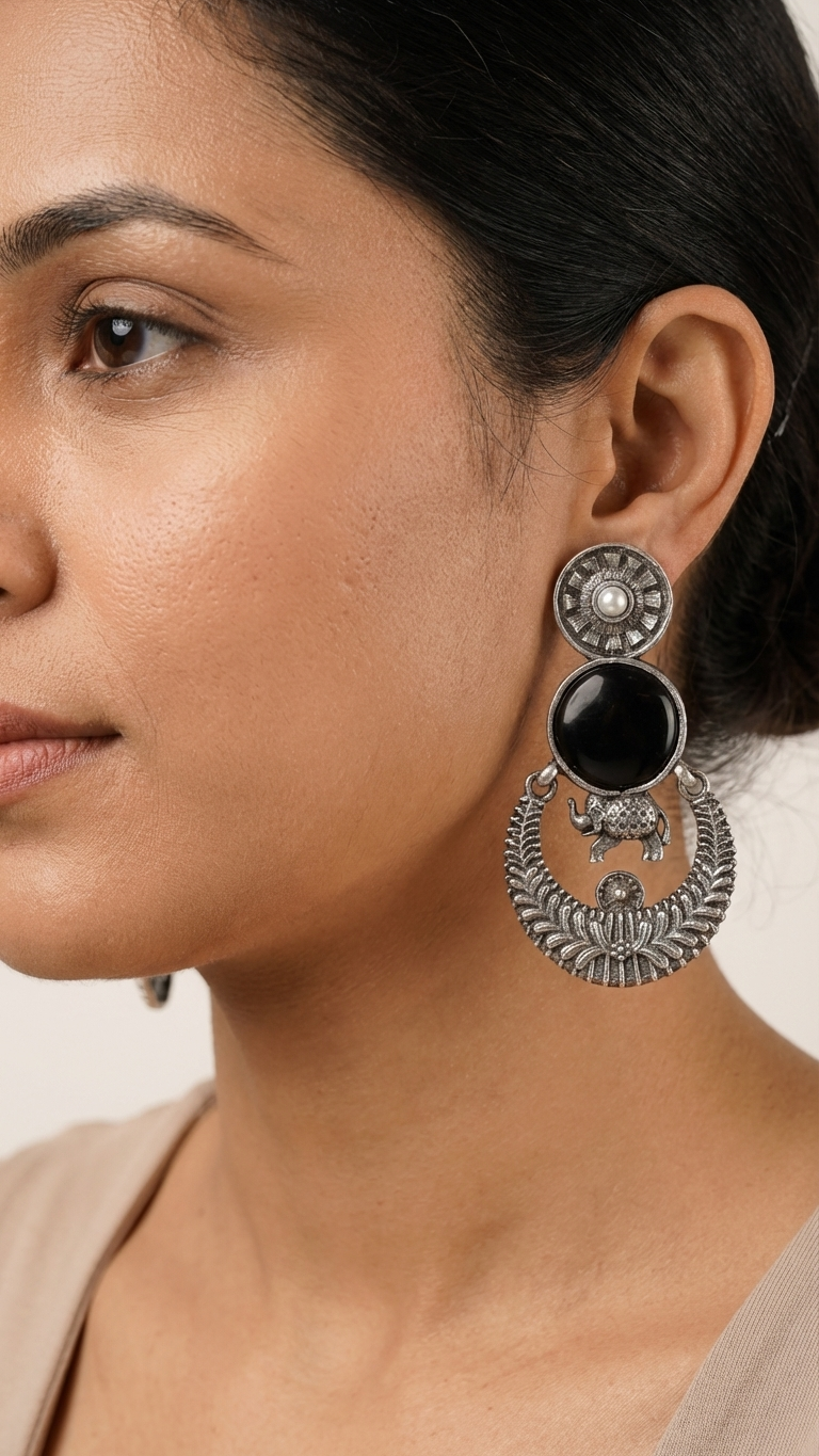 Silver Toned Colourful Earrings
