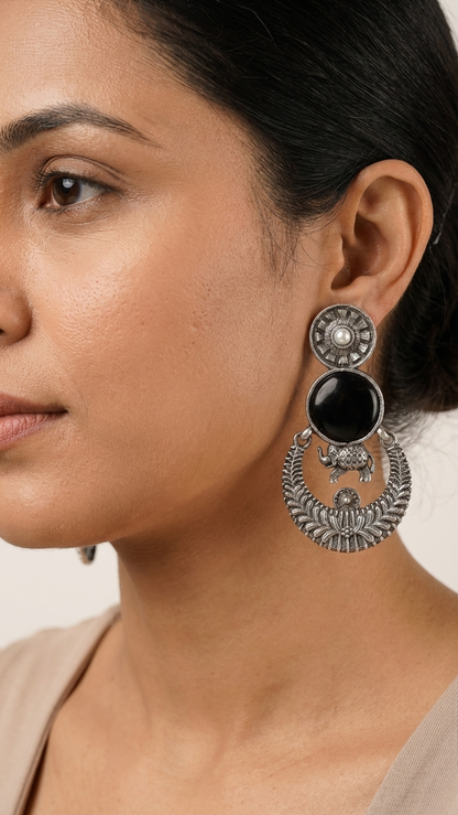 Silver Toned Colourful Earrings