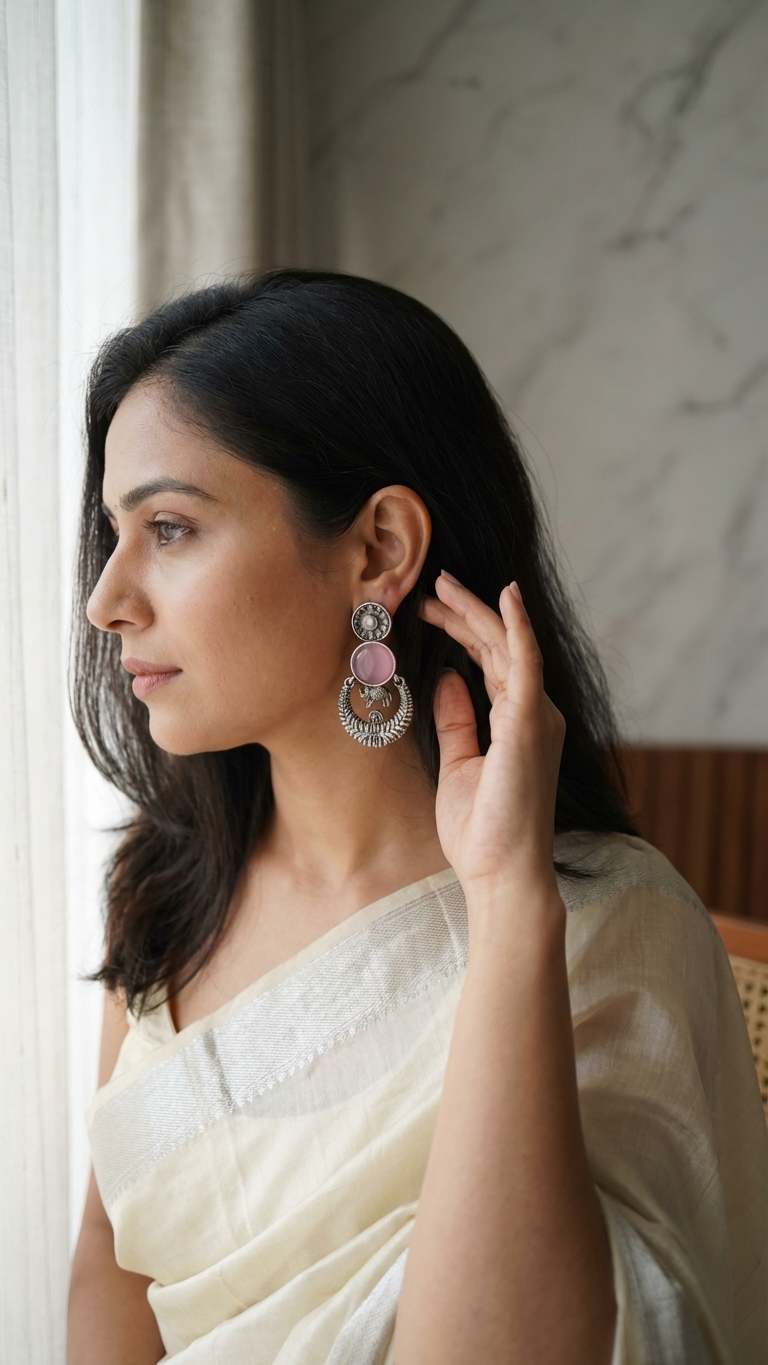 Silver Toned Colourful Earrings