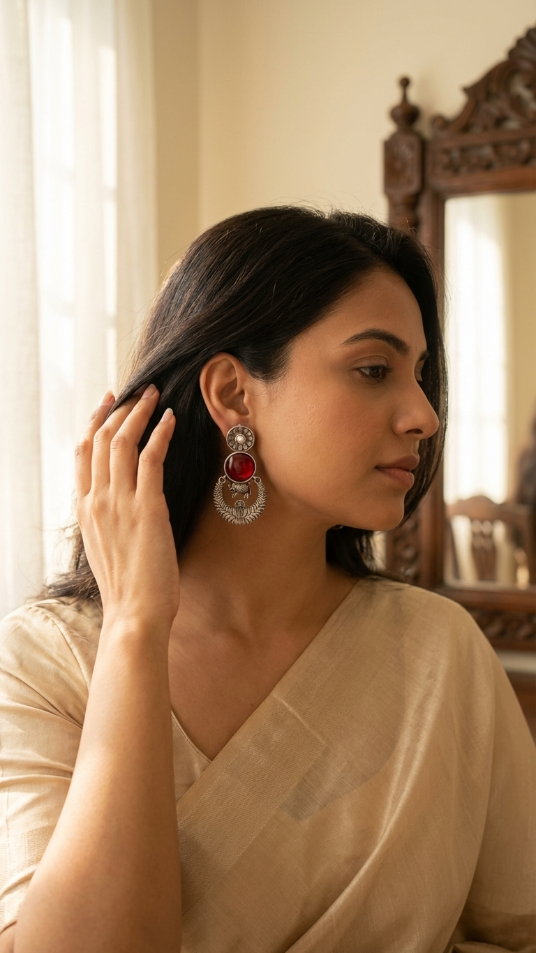 Silver Toned Colourful Earrings