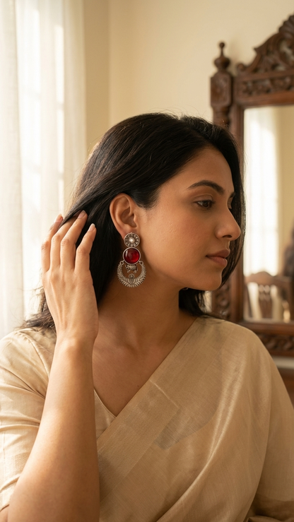 Silver Toned Colourful Earrings