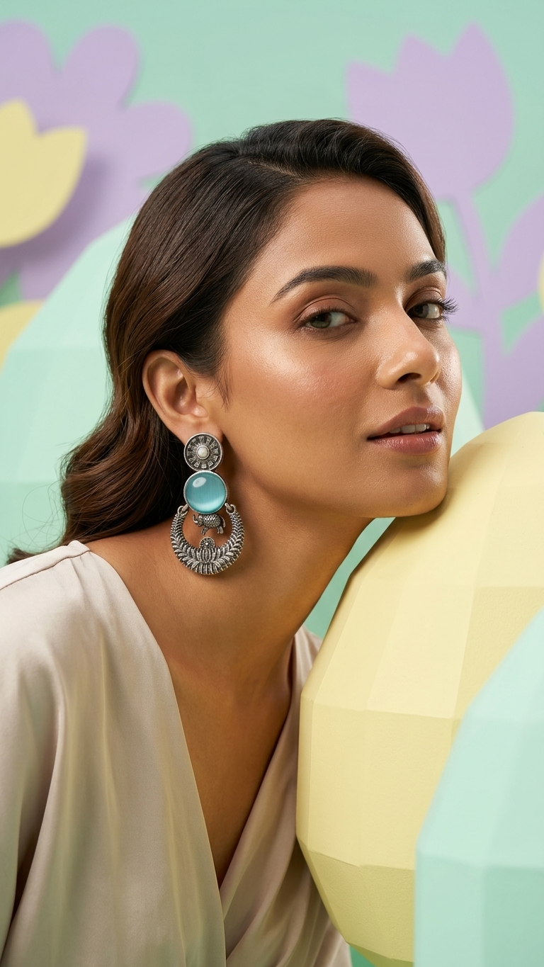 Silver Toned Colourful Earrings