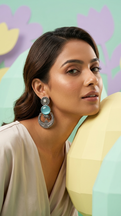 Silver Toned Colourful Earrings