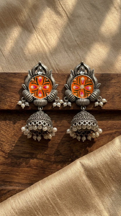 Silver Toned HandPainted Jhumkis