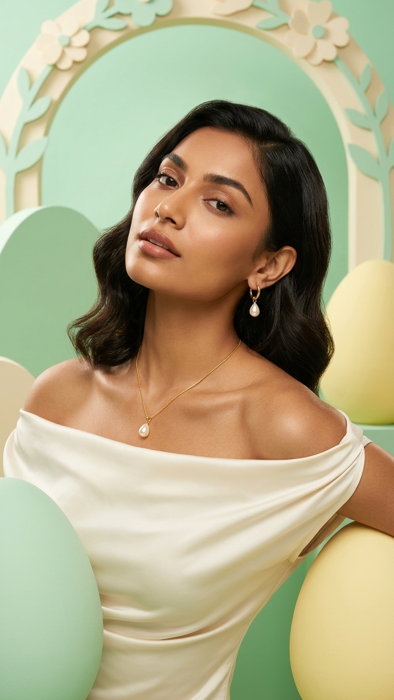 Golden Teardrop Pearl Jewelry Set
