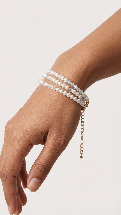 Elegant Pearl & Crystal Layered Bracelet