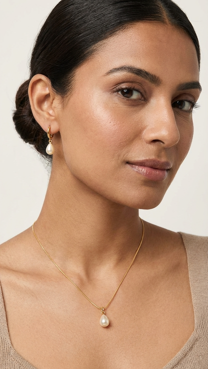 Golden Teardrop Pearl Jewelry Set