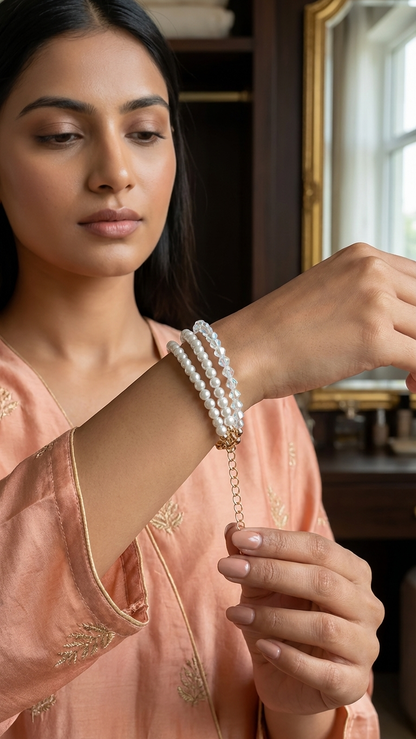 Elegant Pearl & Crystal Layered Bracelet