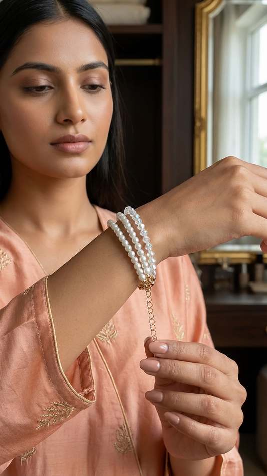 Elegant Pearl & Crystal Layered Bracelet
