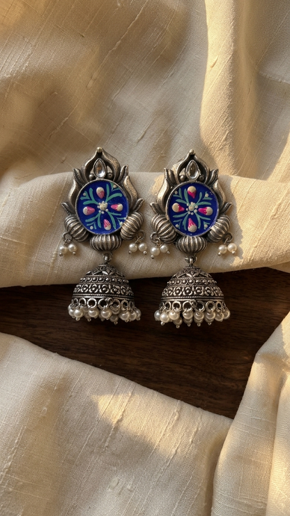 Silver Toned HandPainted Jhumkis