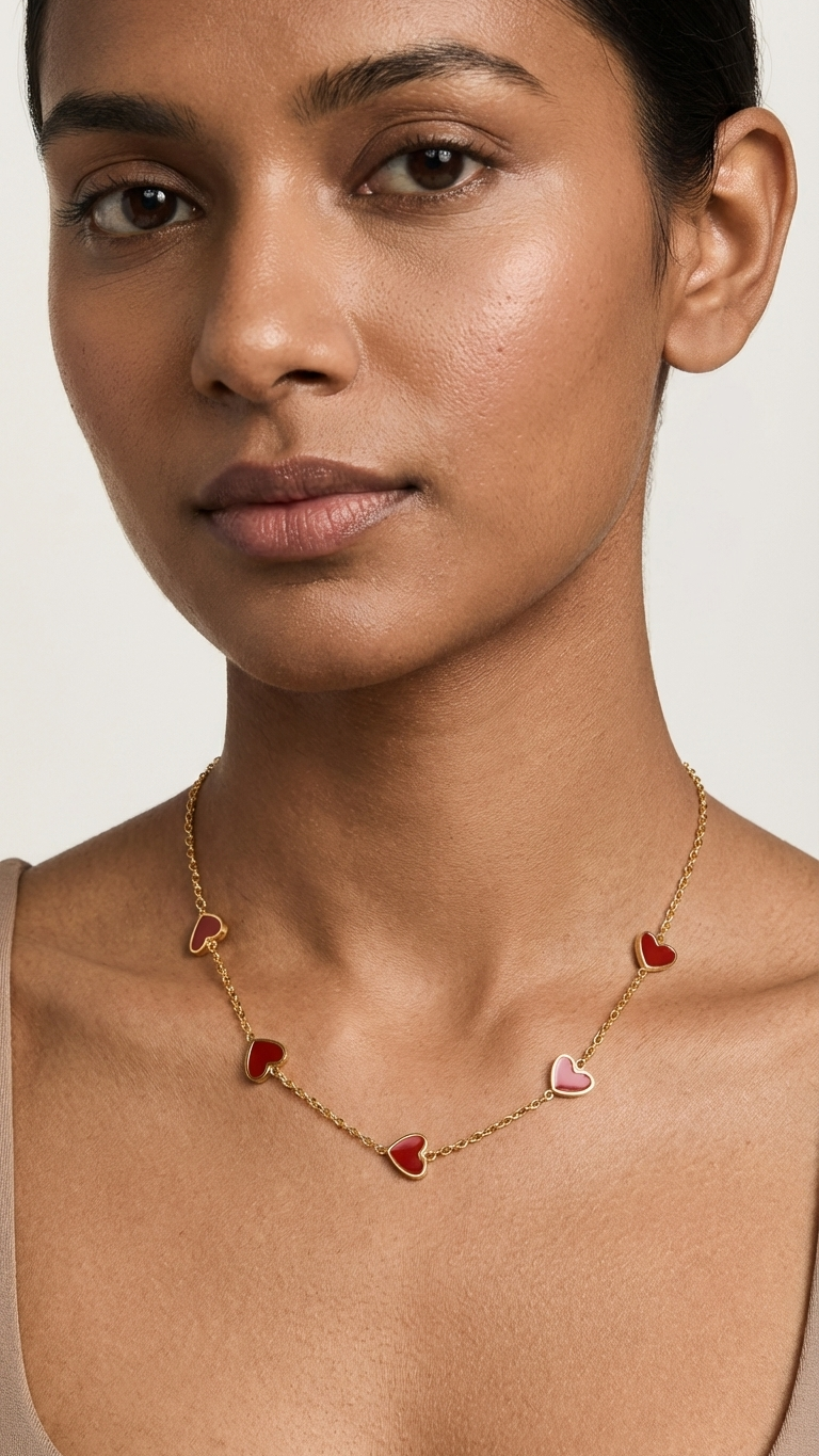 Hearts Enamel Charm Necklace