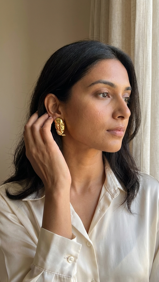 Golden Muse Face Earrings