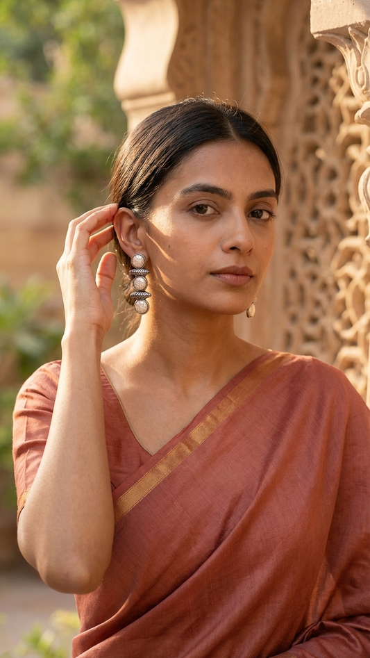 White Silver Oxidized Earrings