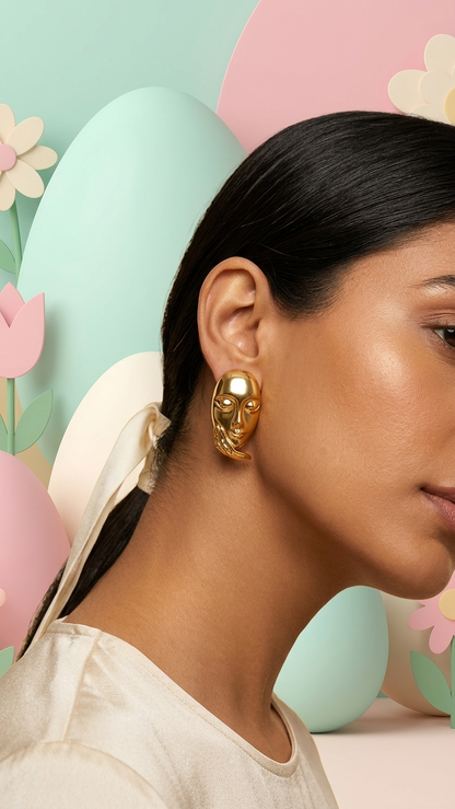 Golden Muse Face Earrings