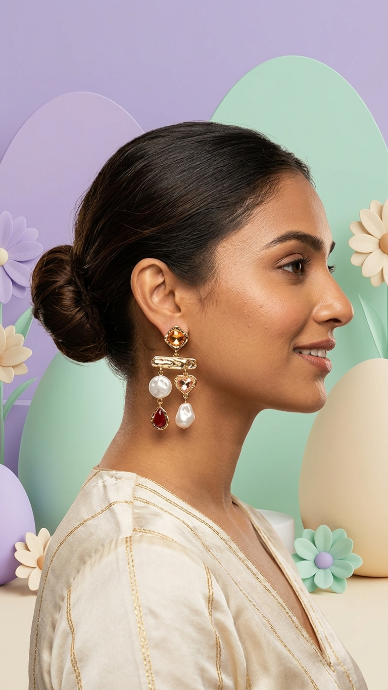 Regal Gemstone Pearl Drop Earrings