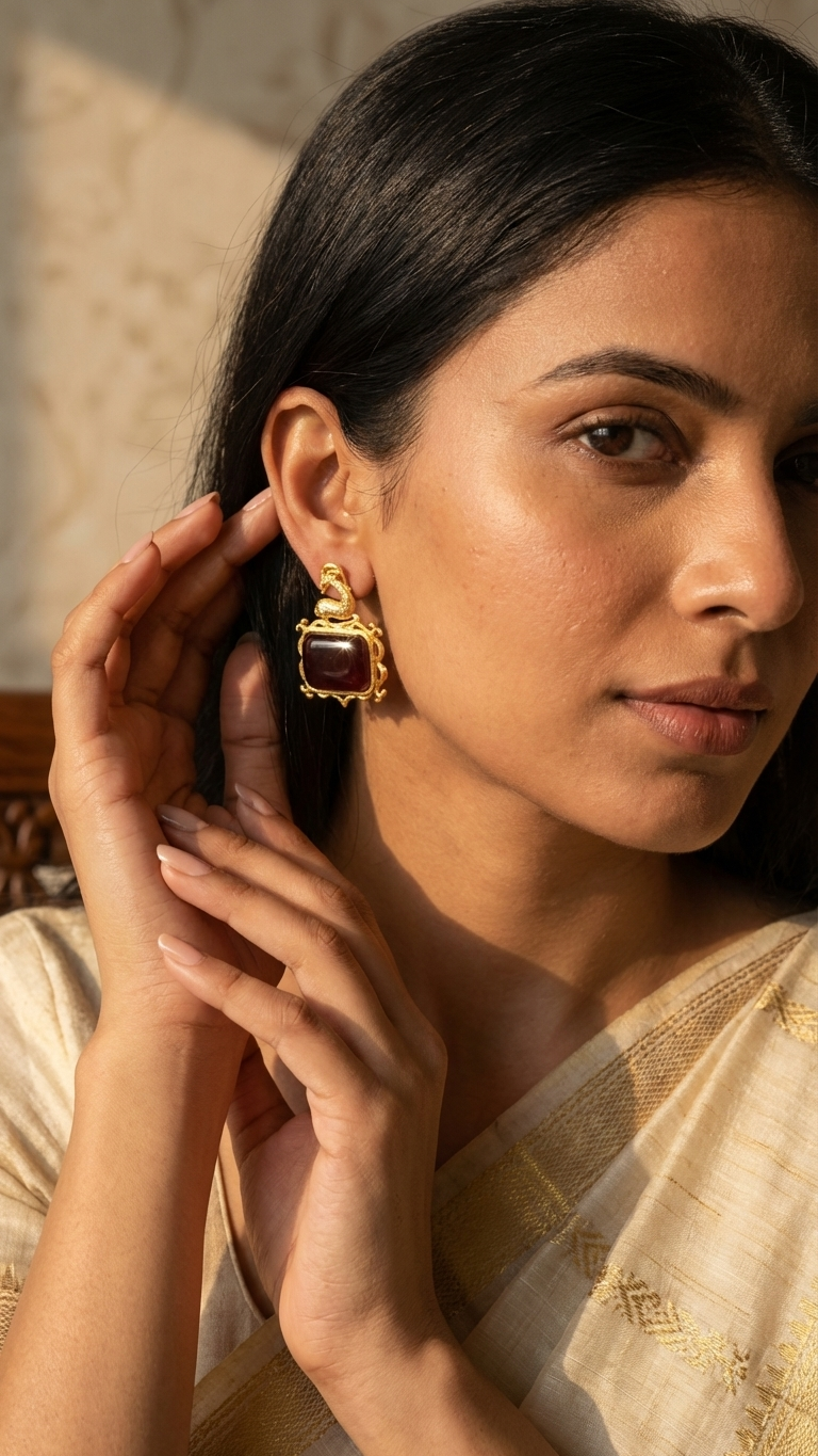 Dual Tone Brass Monalisa Stone Studs