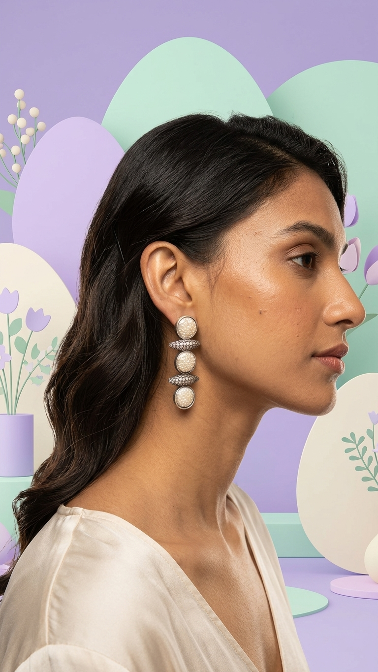 White Silver Oxidized Earrings