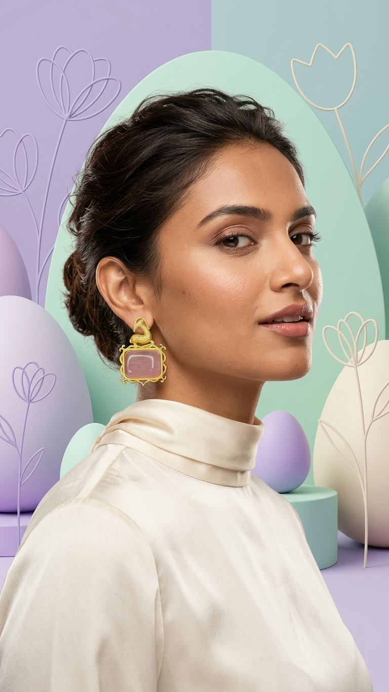 Dual Tone Brass Monalisa Stone Studs