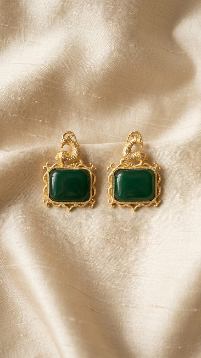 Dual Tone Brass Monalisa Stone Studs