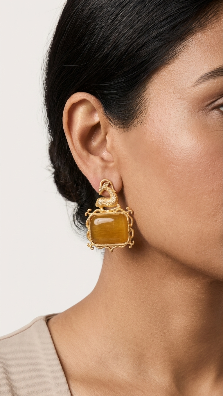 Dual Tone Brass Monalisa Stone Studs