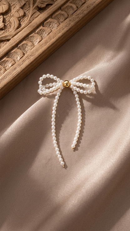 Pearl Bow Drop Earrings