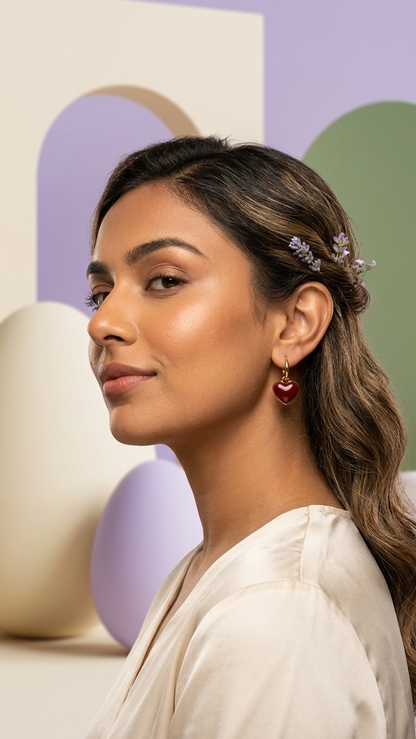 Ruby Heart Mini Hoops