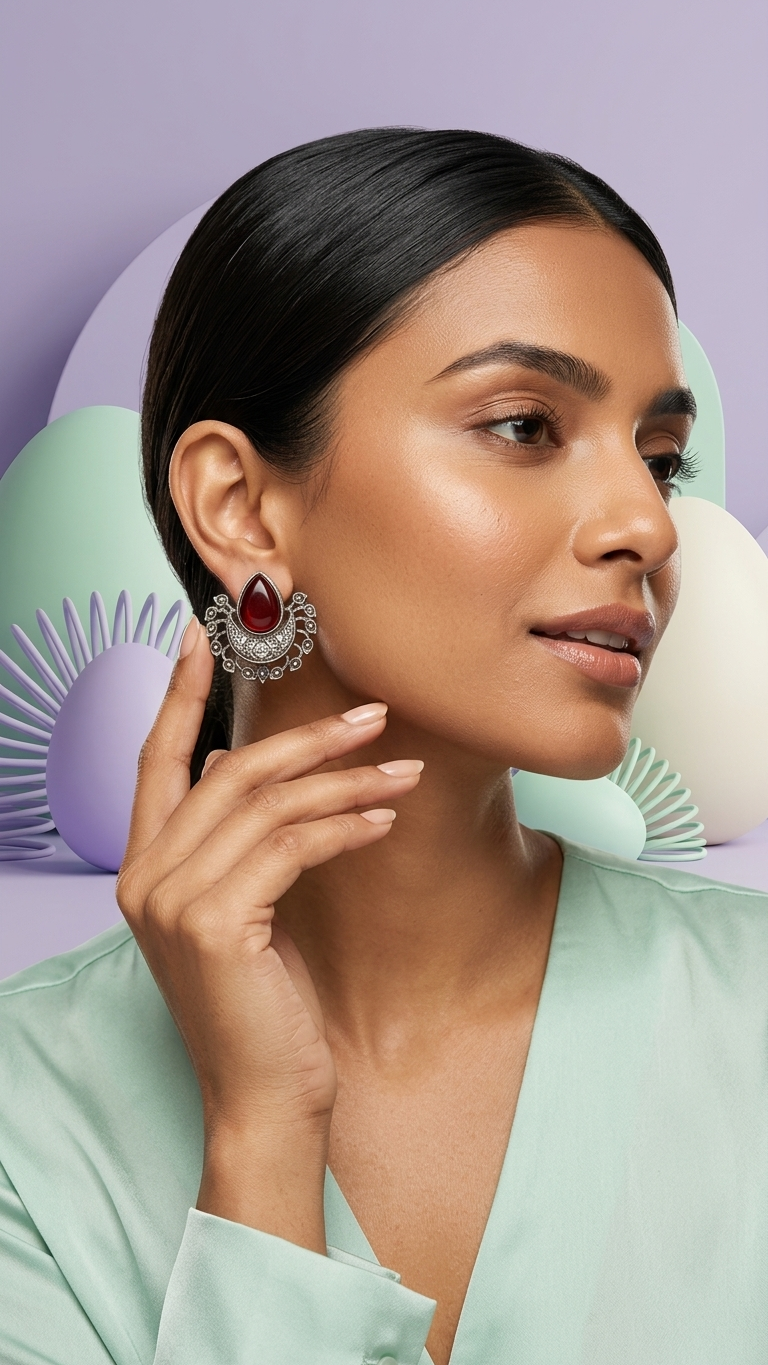 Oxidized Monalisa Stone Stud