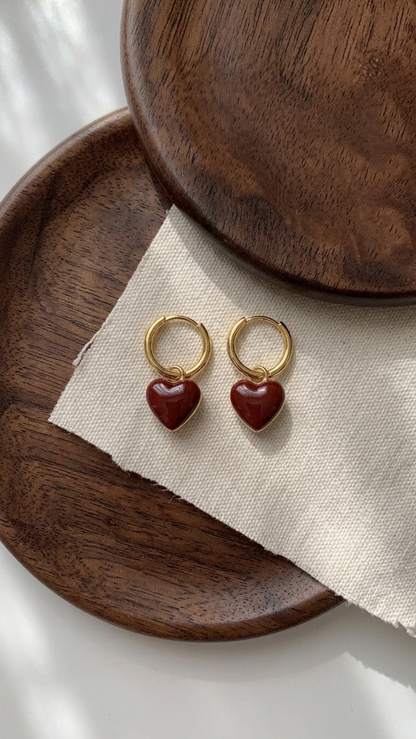 Ruby Heart Mini Hoops