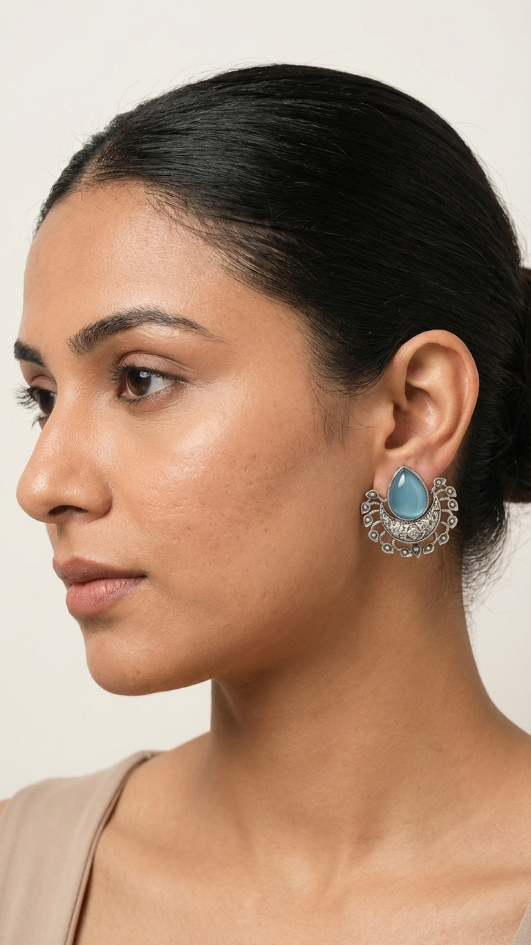 Oxidized Monalisa Stone Stud