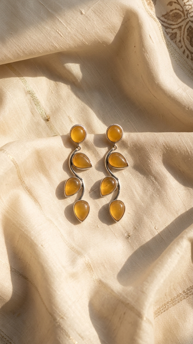Yellow Petals Oxidized Silver Earrings