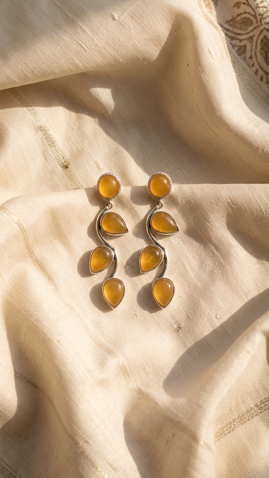 Yellow Petals Oxidized Silver Earrings