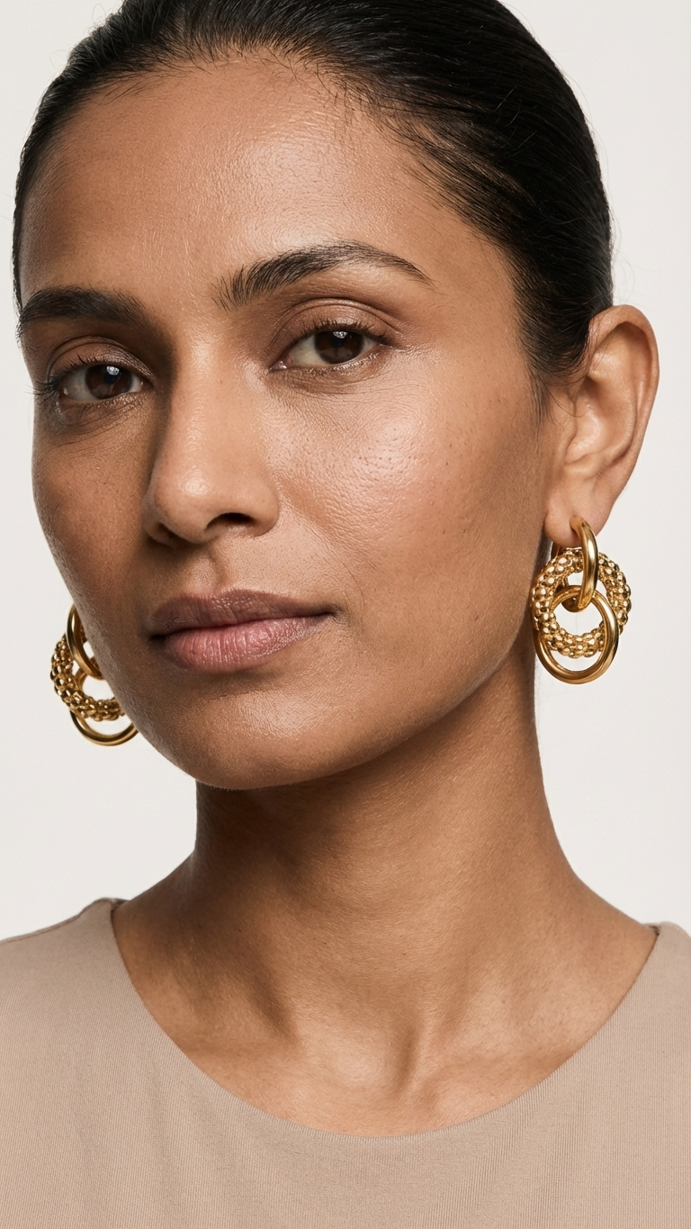 Interlinked Gold Texture Hoop Earrings
